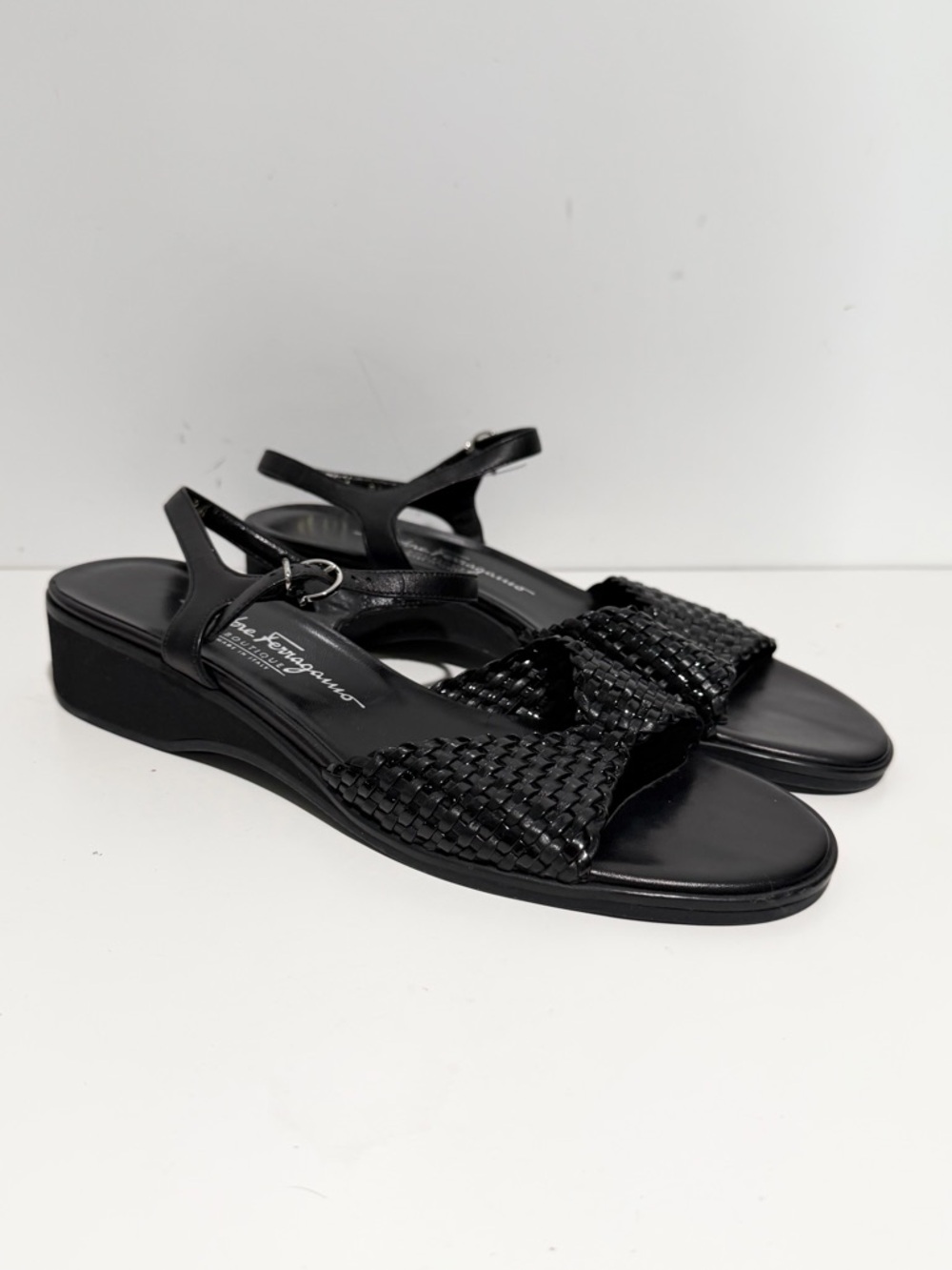 Black Woven Slingback Sandals - Salvatore Ferragamo